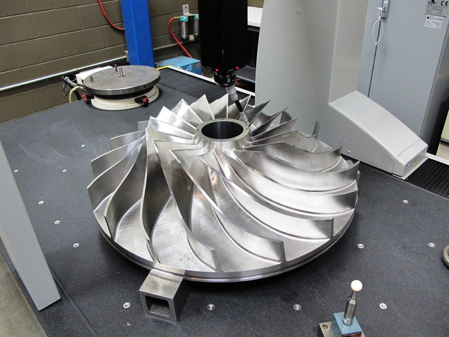 A machining propeller in silver getting worked on